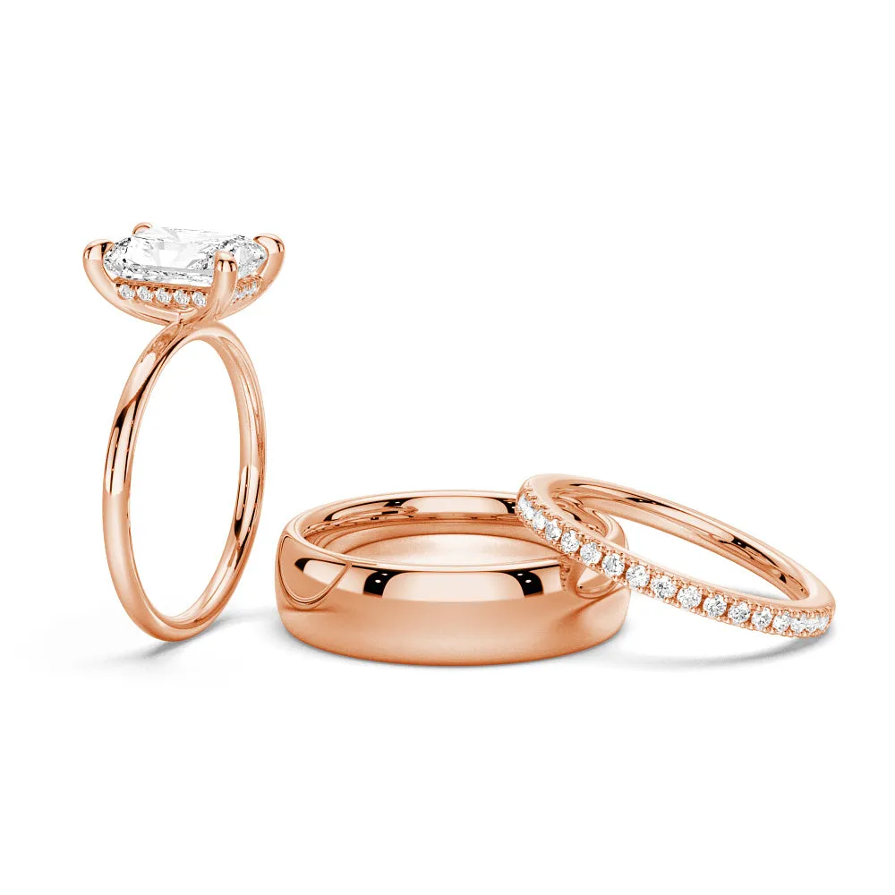 Four-Prong Radiant Solitaire Moissanite With Hidden Halo Bridal Set Engagement Ring with Men's Wedding Band sold by MSBLUE Jewelry product image thumbnail 3