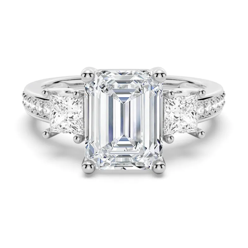 Emerald Shaped Three Stone Engagement Ring sold by MSBLUE Jewelry