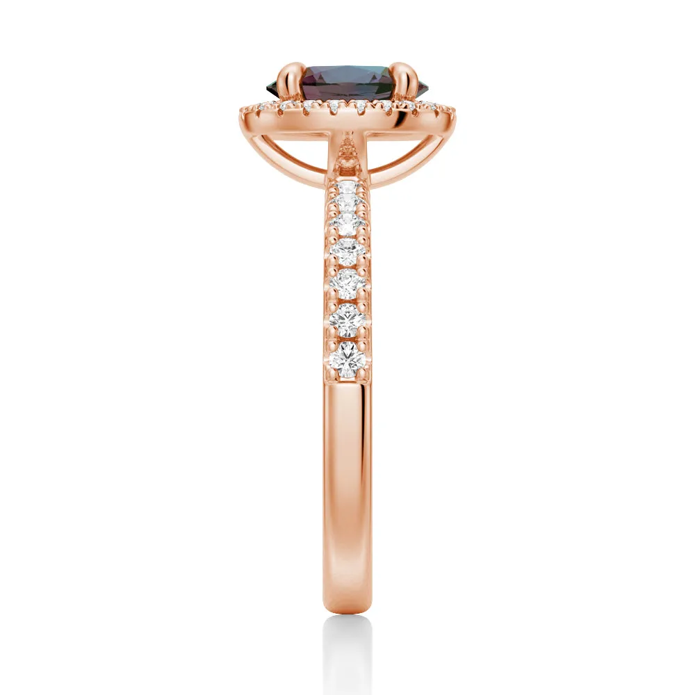 1.5 CT. Oval Alexandrite Engagement Ring With Moissanite Pavé Halo sold by MSBLUE Jewelry product image thumbnail 3