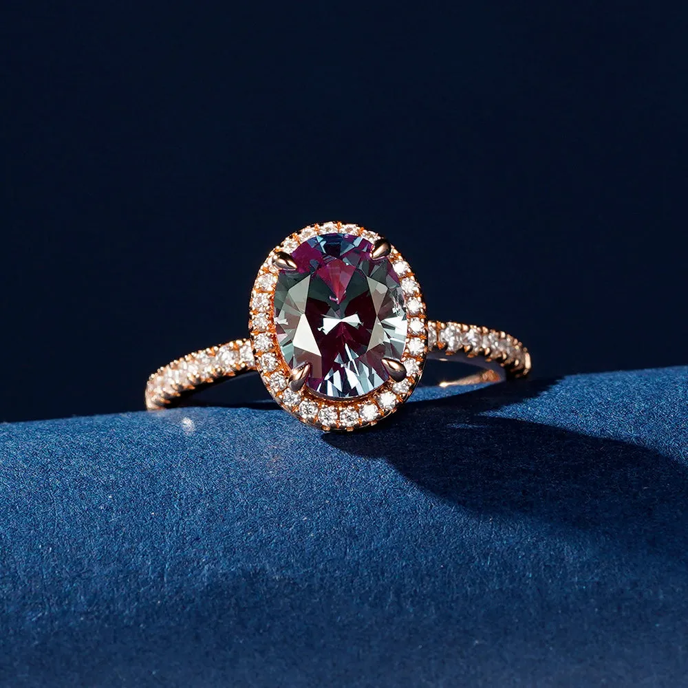 1.5 CT. Oval Alexandrite Engagement Ring With Moissanite Pavé Halo sold by MSBLUE Jewelry product image thumbnail 5