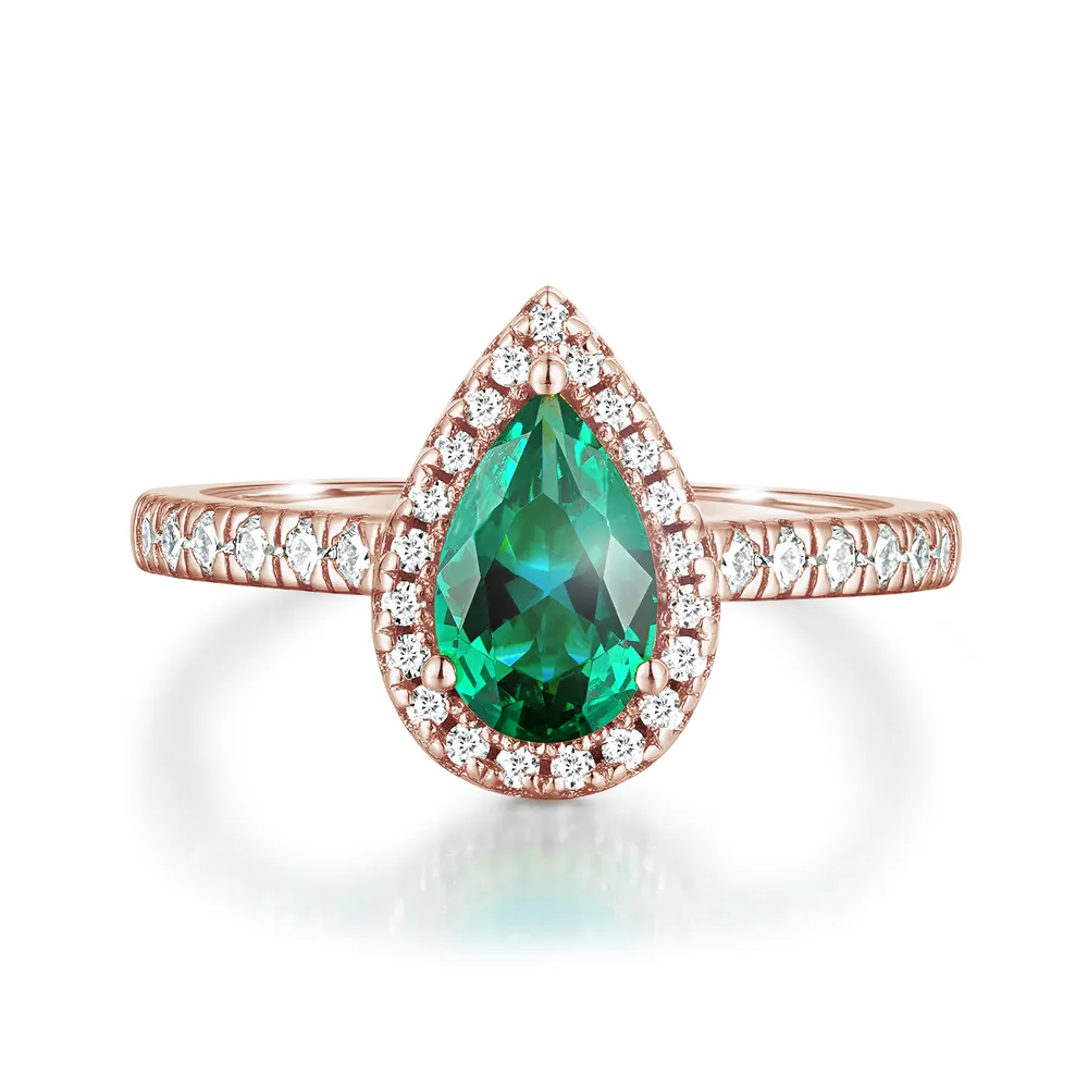 1.5 CT. Pear Shaped Emerald Ring with White Sapphire Halo Accents sold by MSBLUE Jewelry product image thumbnail 3