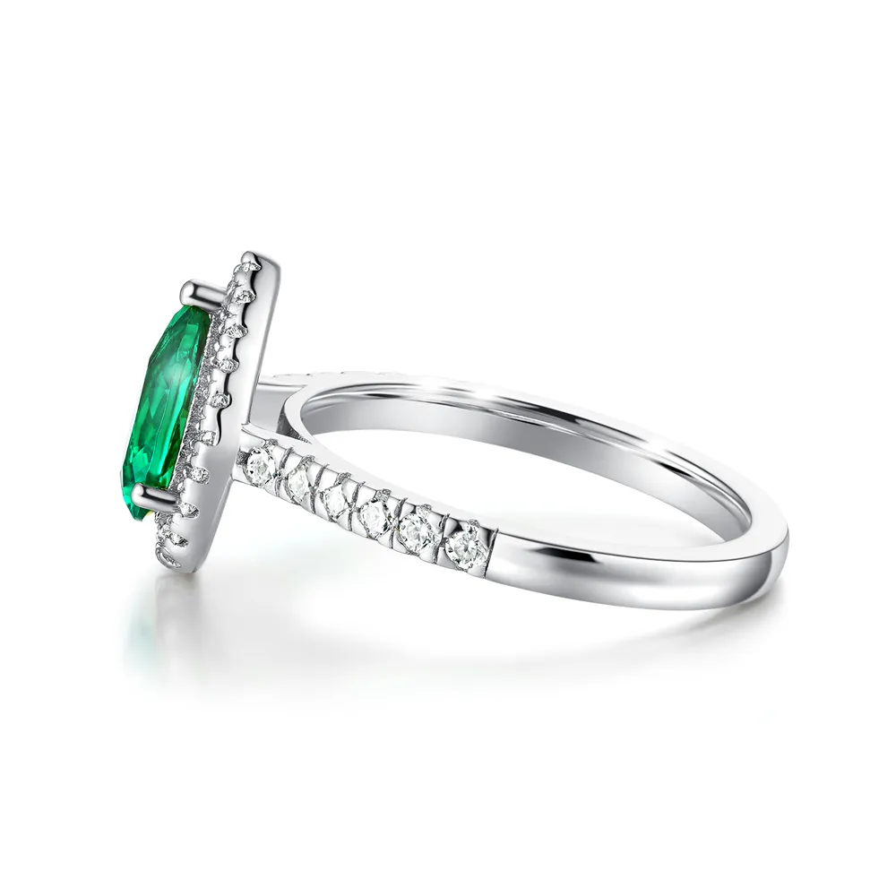 1.5 CT. Pear Shaped Emerald Ring with White Sapphire Halo Accents sold by MSBLUE Jewelry product image thumbnail 5