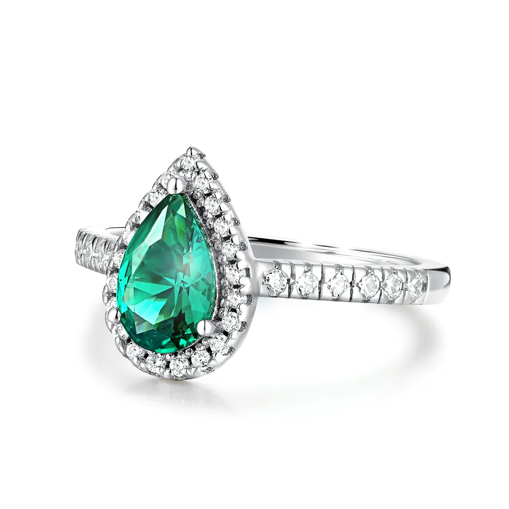 1.5 CT. Pear Shaped Emerald Ring with White Sapphire Halo Accents sold by MSBLUE Jewelry product image thumbnail 4