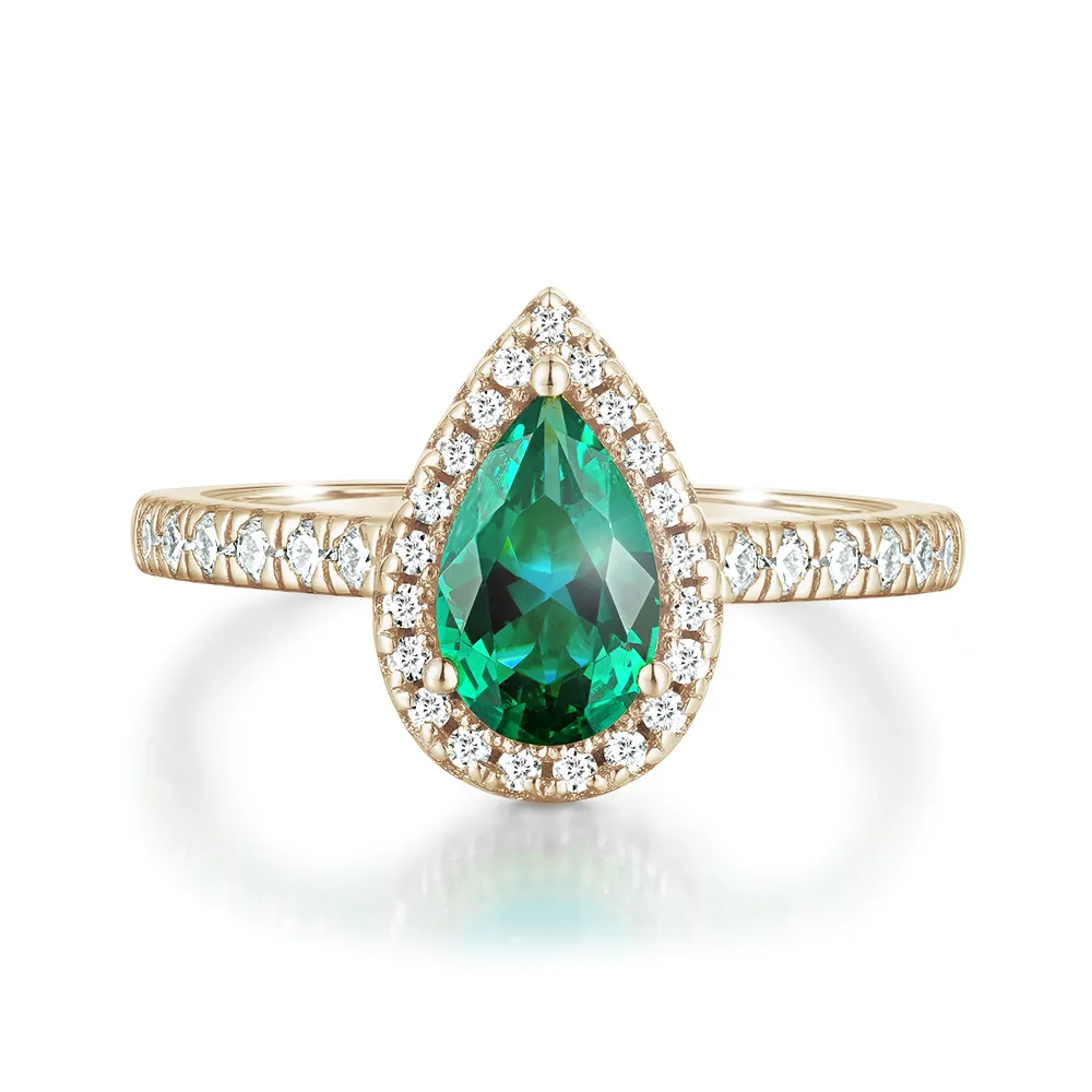1.5 CT. Pear Shaped Emerald Ring with White Sapphire Halo Accents sold by MSBLUE Jewelry product image thumbnail 2