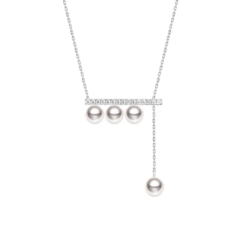 6mm Freshwater Cultured Pearl Balance Beam Necklace with Moissanite Pavé sold by MSBLUE Jewelry