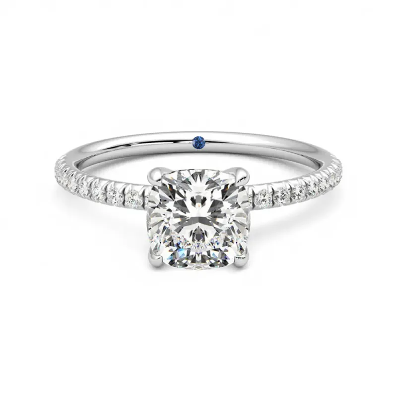 Four-Prong Cushion Cut Moissanite Engagement Ring with Hidden Anniversary Stone Accent sold by MSBLUE Jewelry