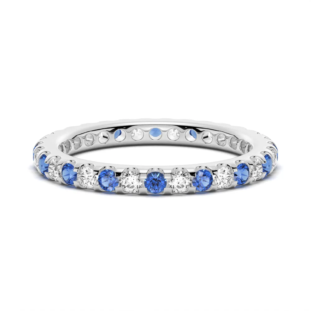 Pavé Blue Sapphire and White Sapphire Eternity Ring sold by MSBLUE Jewelry