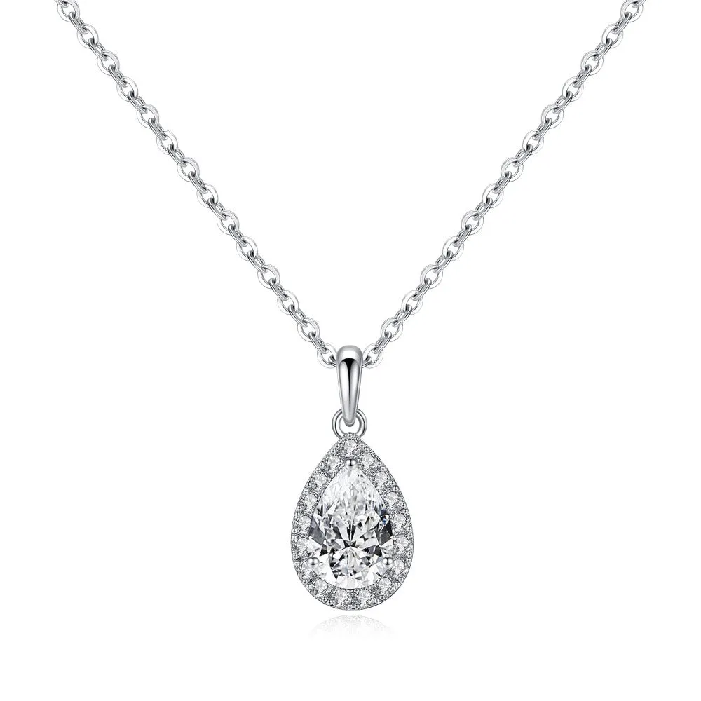 1 CT. Halo Pear Moissanite Pendant Necklace sold by MSBLUE Jewelry