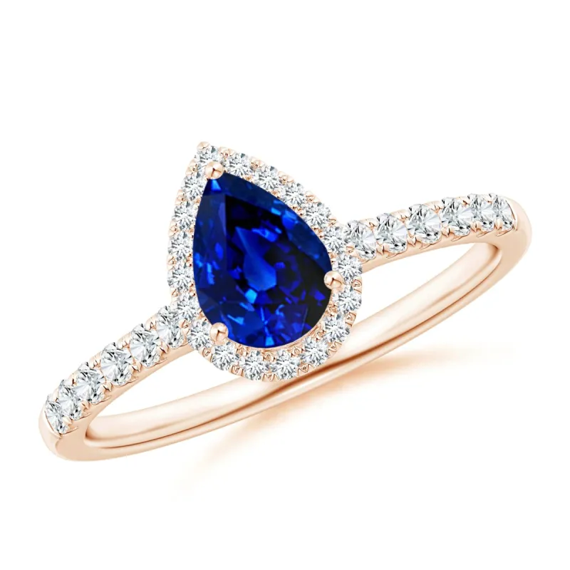 1.5 CT. Pear-Shaped Sapphire Ring with White Sapphire Halo Accents sold by MSBLUE Jewelry