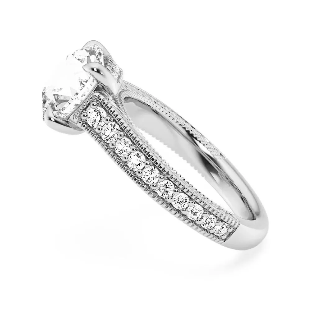 Round Pave Moissanite Cathedral Engagement Ring With Hidden Halo sold by MSBLUE Jewelry product image thumbnail 5