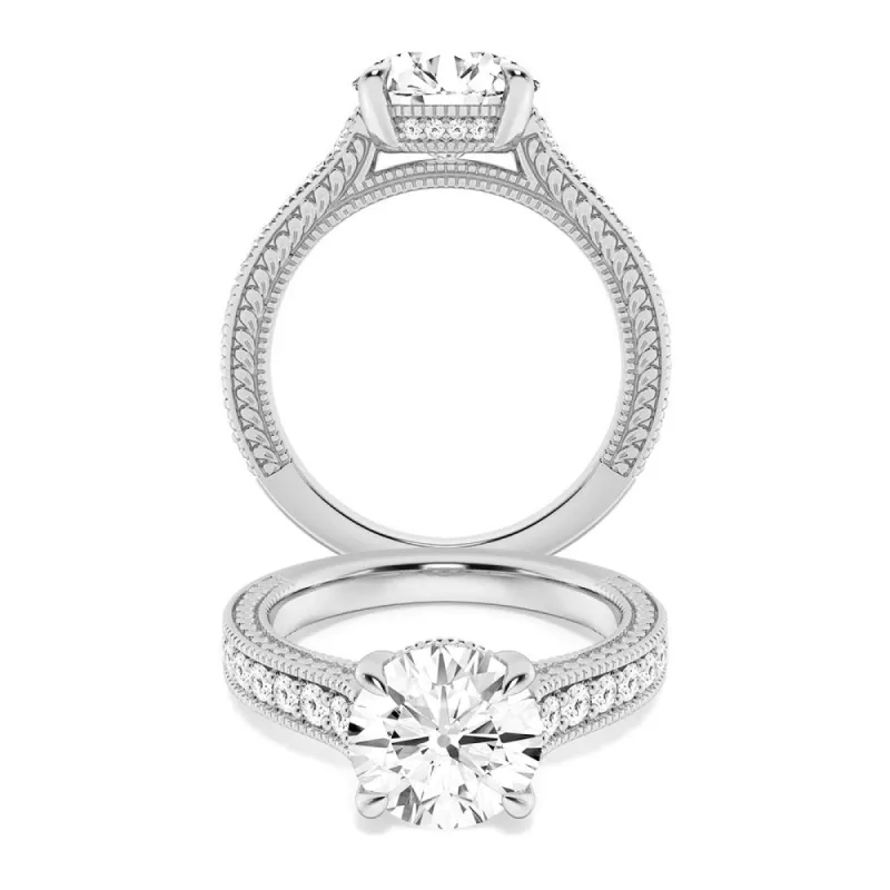 Round Pave Moissanite Cathedral Engagement Ring With Hidden Halo sold by MSBLUE Jewelry