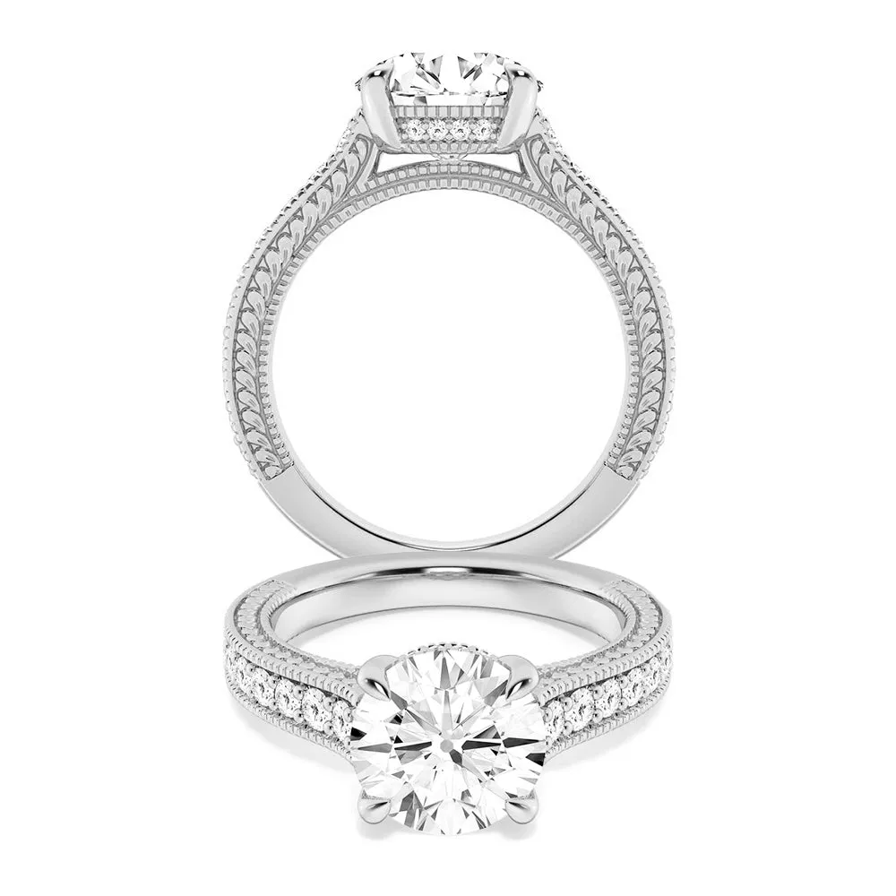 Round Pave Moissanite Cathedral Engagement Ring With Hidden Halo sold by MSBLUE Jewelry