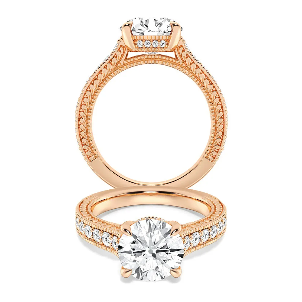 Round Pave Moissanite Cathedral Engagement Ring With Hidden Halo sold by MSBLUE Jewelry product image thumbnail 3