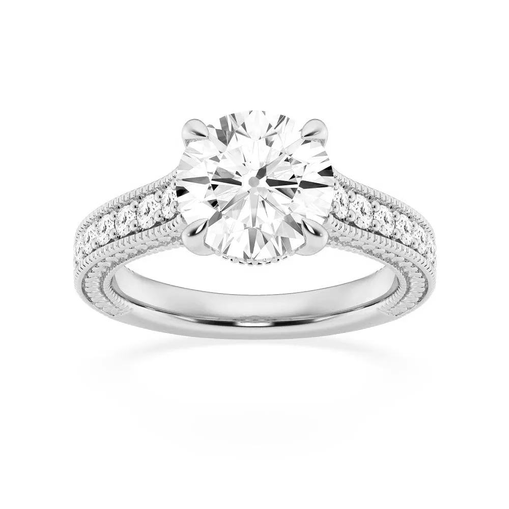 Round Pave Moissanite Cathedral Engagement Ring With Hidden Halo sold by MSBLUE Jewelry product image thumbnail 4