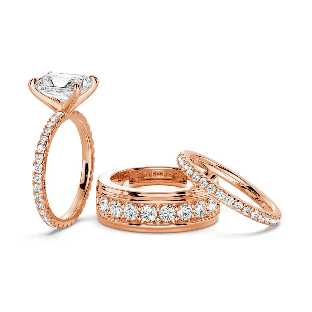 Radiant Cut Moissanite Couple's Ring Set with Men's Wedding Band sold by MSBLUE Jewelry product image thumbnail 3