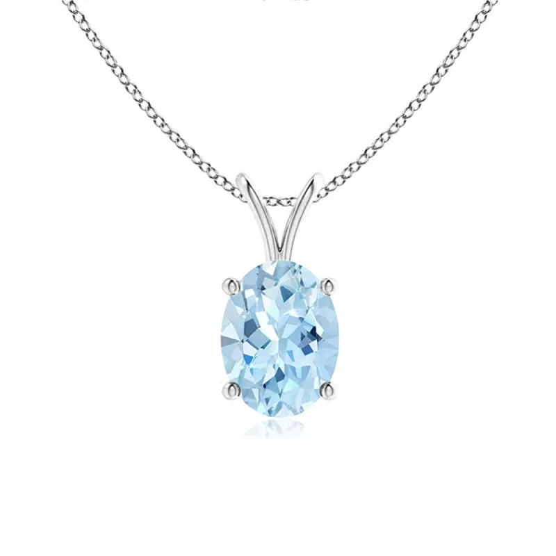 1 CT. Prong-Set Oval Aquamarine V-Bale Solitaire Pendant sold by MSBLUE Jewelry