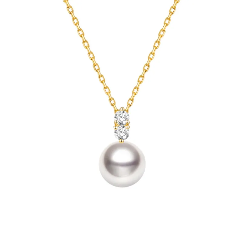8mm Classic Freshwater Cultured Pearl Pendant With Twin Moissanite sold by MSBLUE Jewelry