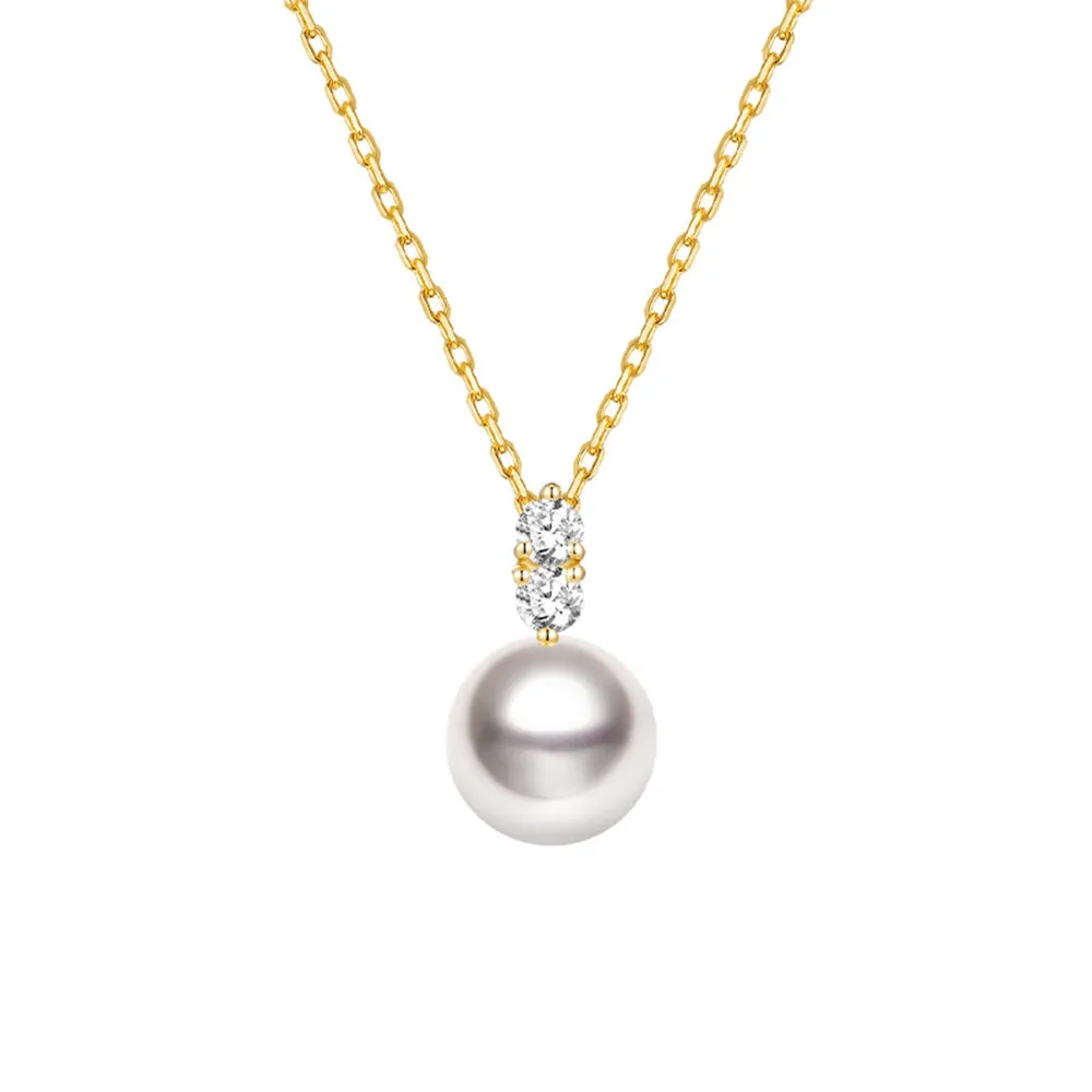 8mm Classic Freshwater Cultured Pearl Pendant With Twin Moissanite sold by MSBLUE Jewelry