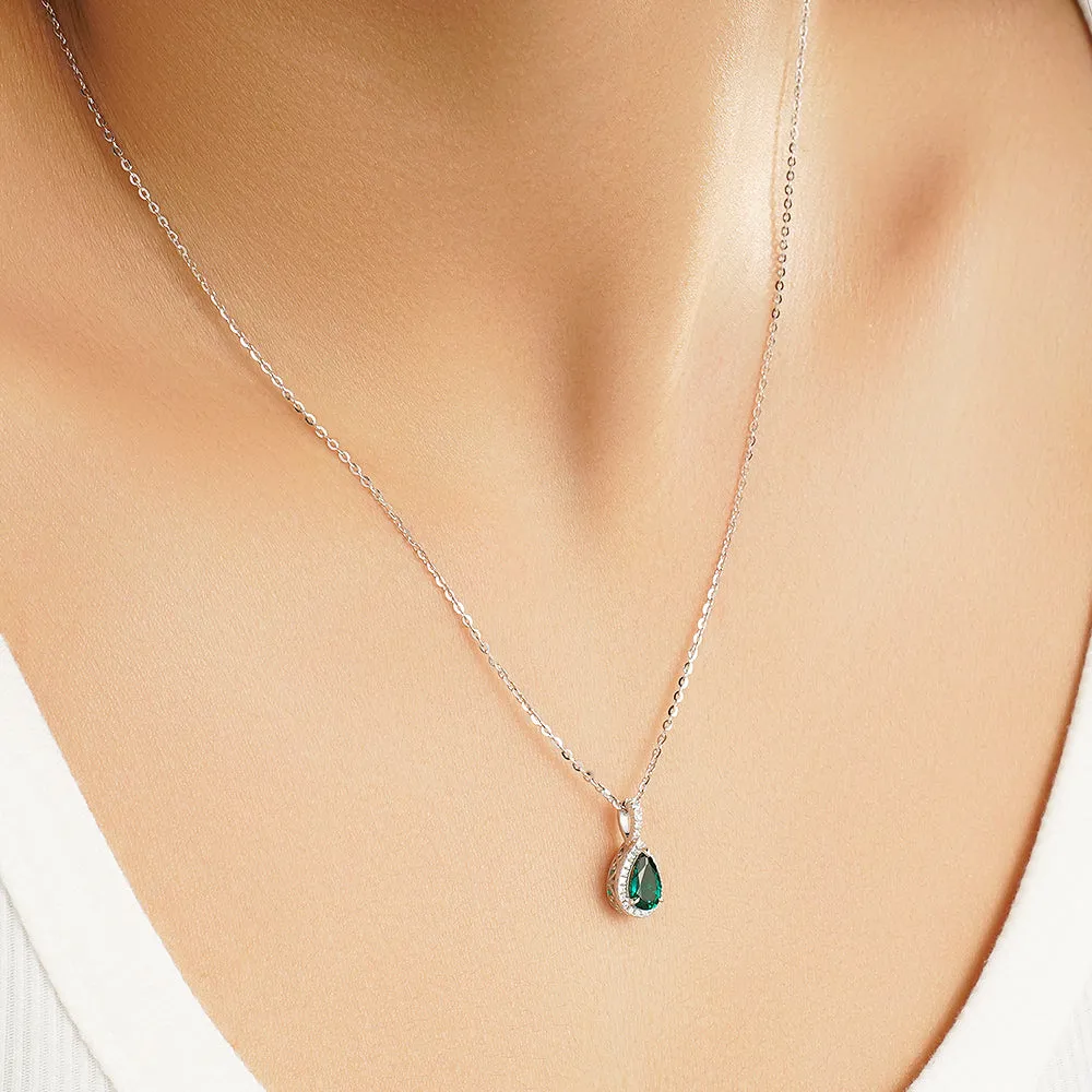 1 CT. Pear Shaped Emerald Pendant with Pavé Diamond Halo sold by MSBLUE Jewelry product image thumbnail 4