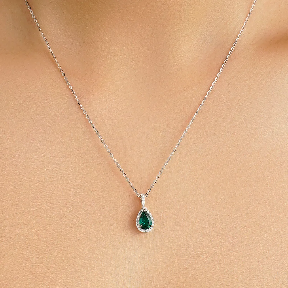 1 CT. Pear Shaped Emerald Pendant with Pavé Diamond Halo sold by MSBLUE Jewelry product image thumbnail 3