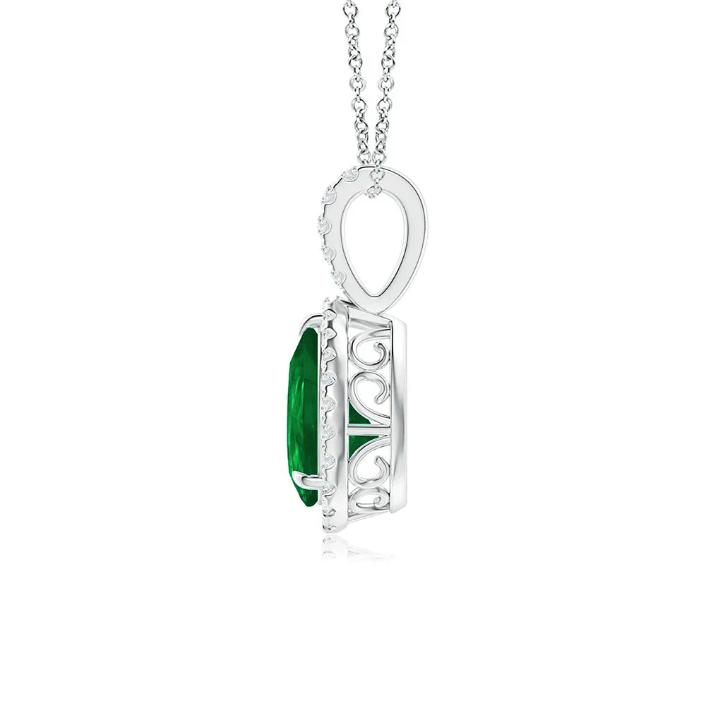 1 CT. Pear Shaped Emerald Pendant with Pavé Diamond Halo sold by MSBLUE Jewelry product image thumbnail 2