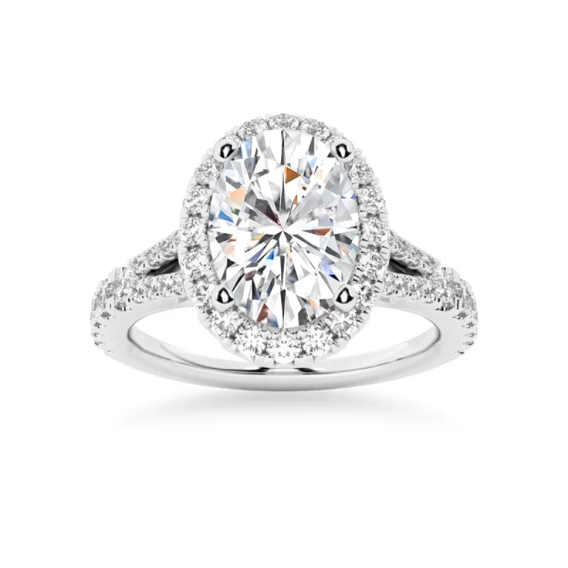 NEW Oval Cut Split-Shank Moissanite Halo Engagement Ring sold by MSBLUE Jewelry