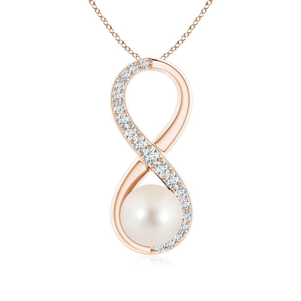8mm Infinity Freshwater Cultured Pearl and Moissanite Pavé Pendant sold by MSBLUE Jewelry product image thumbnail 3