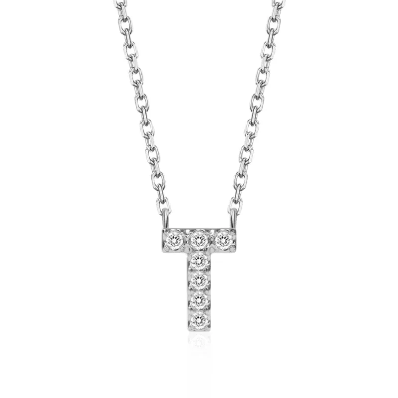 Classic Pavé Initial T Pendant Necklace sold by MSBLUE Jewelry