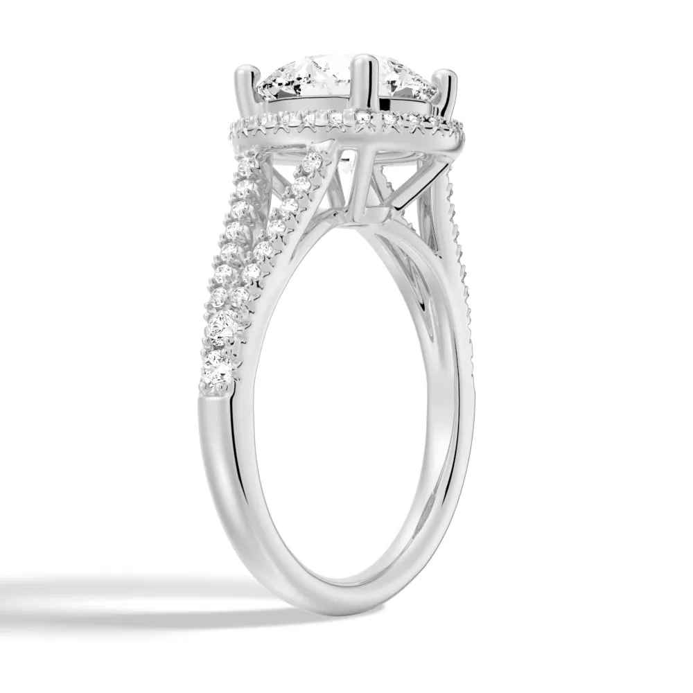 Round Halo Moissanite Engagement Ring With Pavé Split Band sold by MSBLUE Jewelry product image thumbnail 4