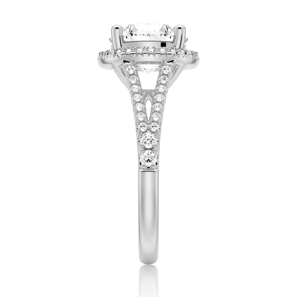 Round Halo Moissanite Engagement Ring With Pavé Split Band sold by MSBLUE Jewelry product image thumbnail 5