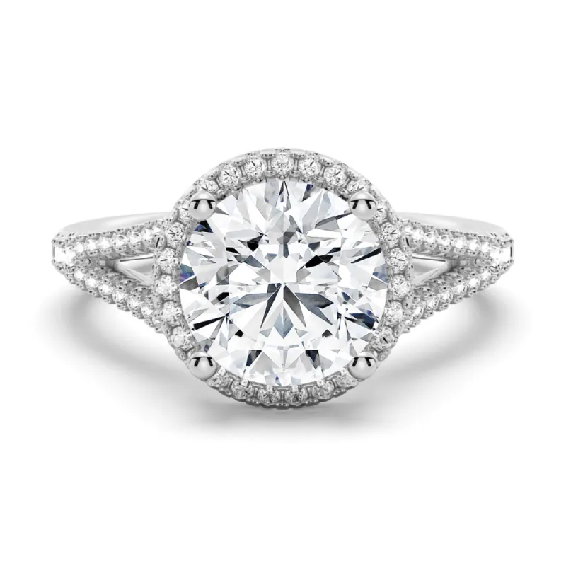 Round Halo Moissanite Engagement Ring With Pavé Split Band sold by MSBLUE Jewelry