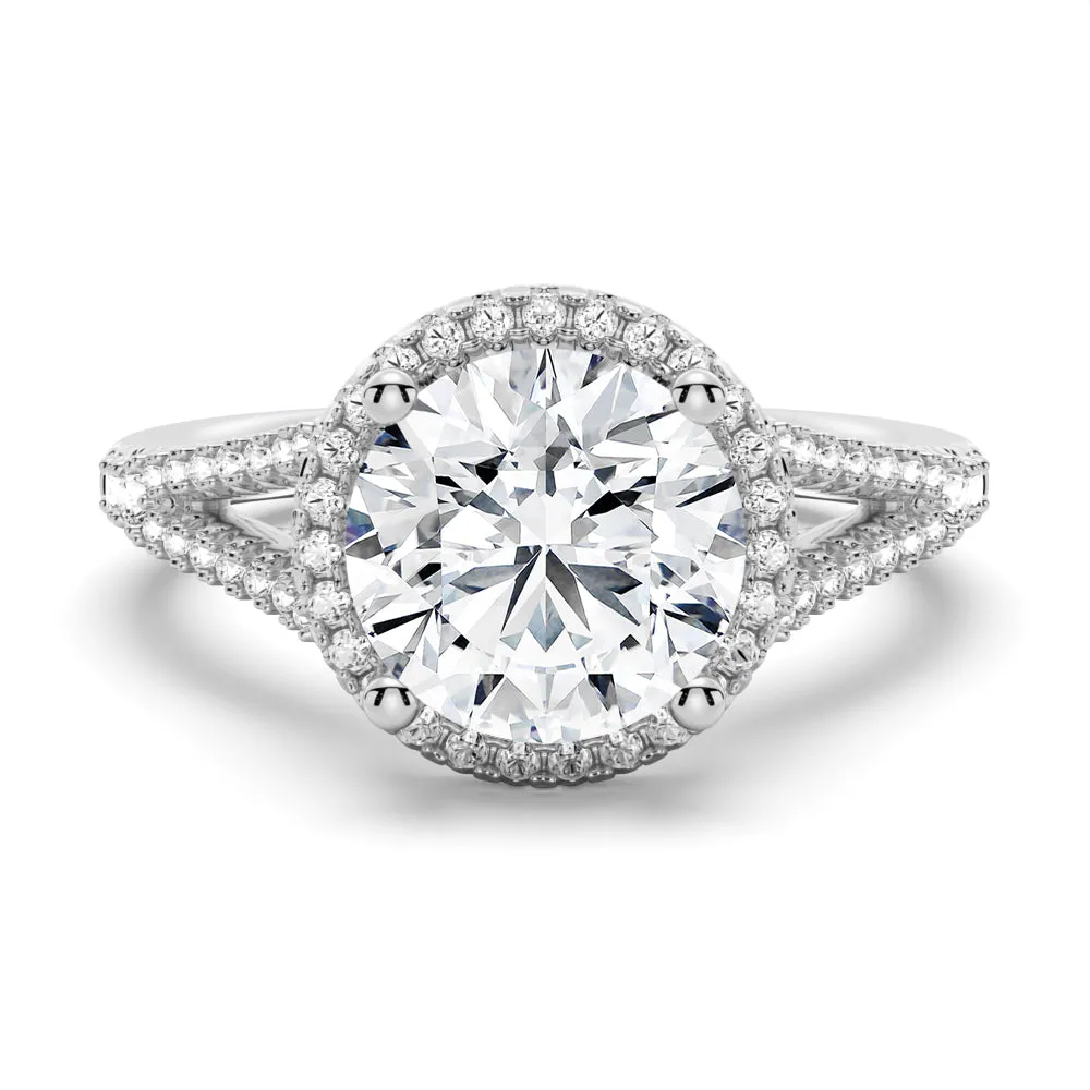 Round Halo Moissanite Engagement Ring With Pavé Split Band sold by MSBLUE Jewelry