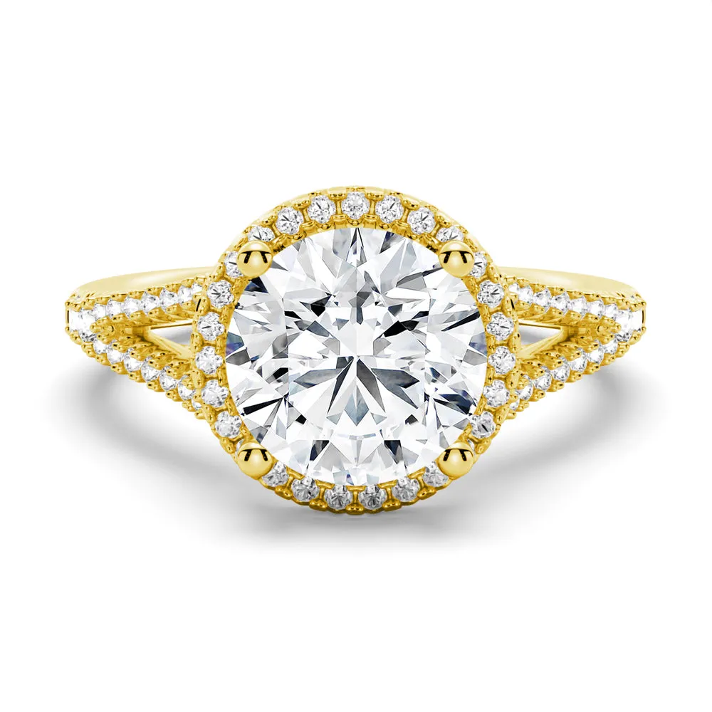 Round Halo Moissanite Engagement Ring With Pavé Split Band sold by MSBLUE Jewelry product image thumbnail 2