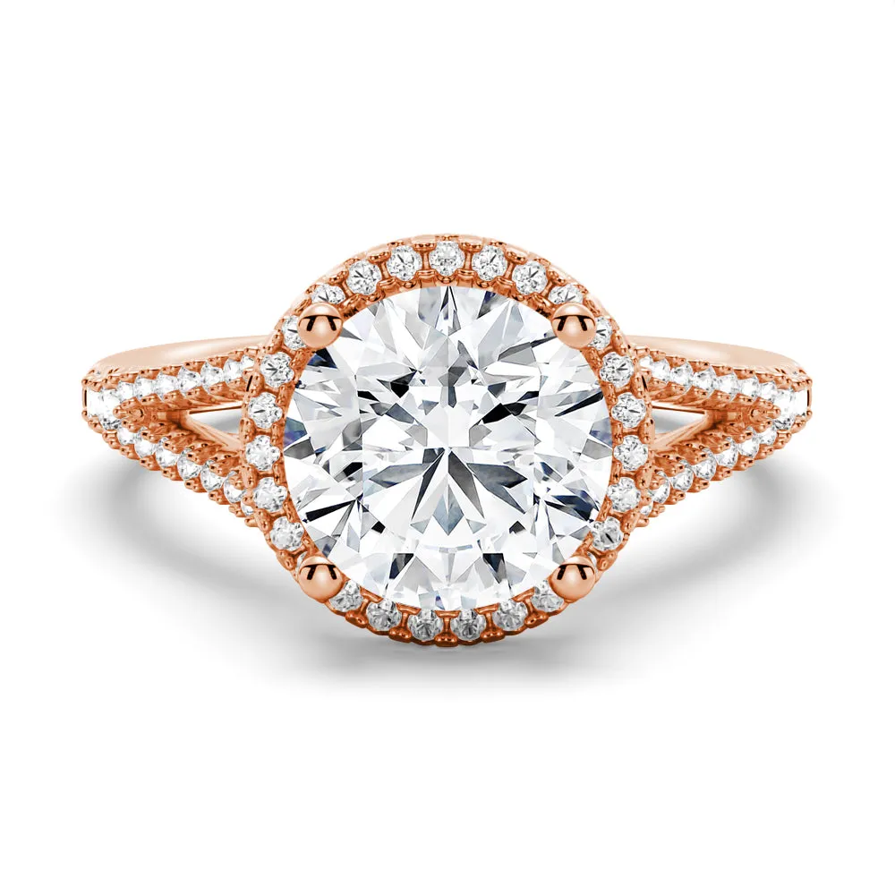 Round Halo Moissanite Engagement Ring With Pavé Split Band sold by MSBLUE Jewelry product image thumbnail 3