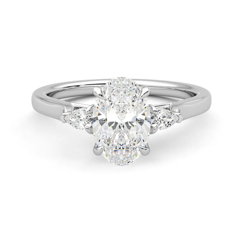 Three Stone Emerald Cut Moissanite Engagement Ring with Hidden Anniversary Stone Accent sold by MSBLUE Jewelry