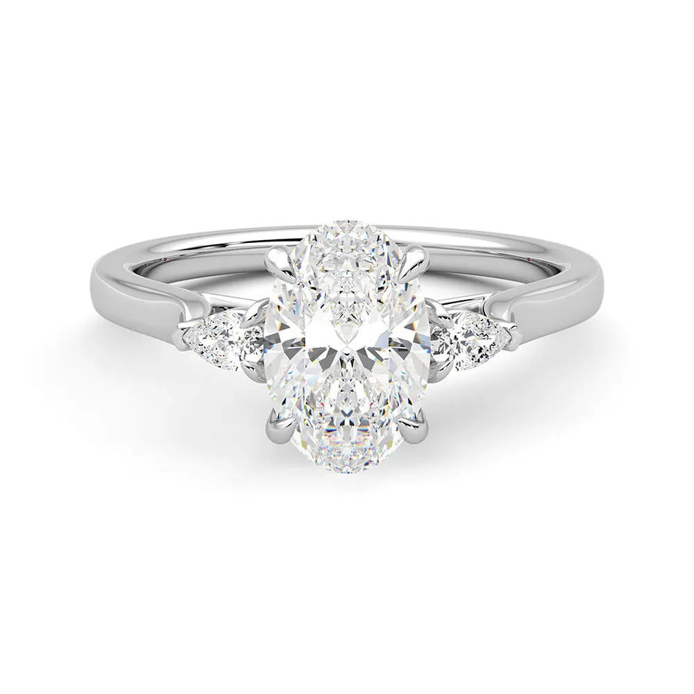 Three Stone Emerald Cut Moissanite Engagement Ring with Hidden Anniversary Stone Accent sold by MSBLUE Jewelry