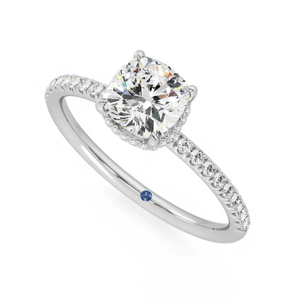 Cushion Cut Moissanite Engagement Ring with Hidden Halo and Anniversary Stone Accent sold by MSBLUE Jewelry product image thumbnail 2