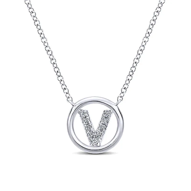 Round Pavé Initial V Pendant Necklace sold by MSBLUE Jewelry