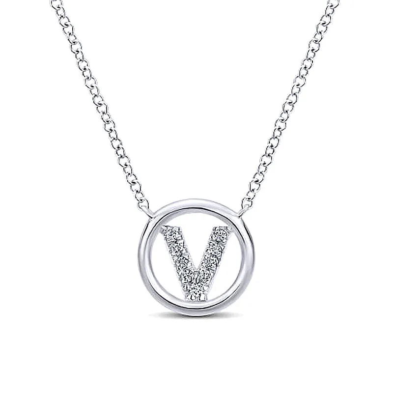 Round Pavé Initial V Pendant Necklace sold by MSBLUE Jewelry