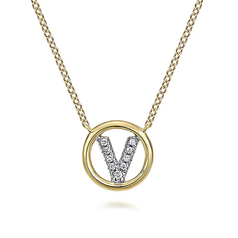 Round Pavé Initial V Pendant Necklace sold by MSBLUE Jewelry product image thumbnail 2