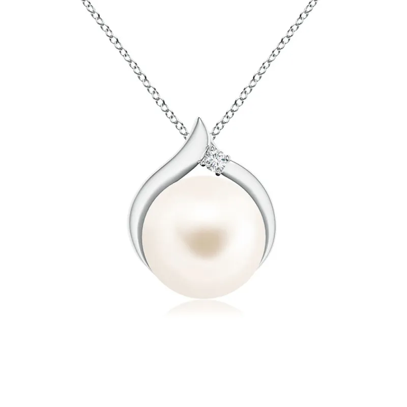 8mm Freshwater Cultured Pearl Solitaire Pendant with Moissanite sold by MSBLUE Jewelry