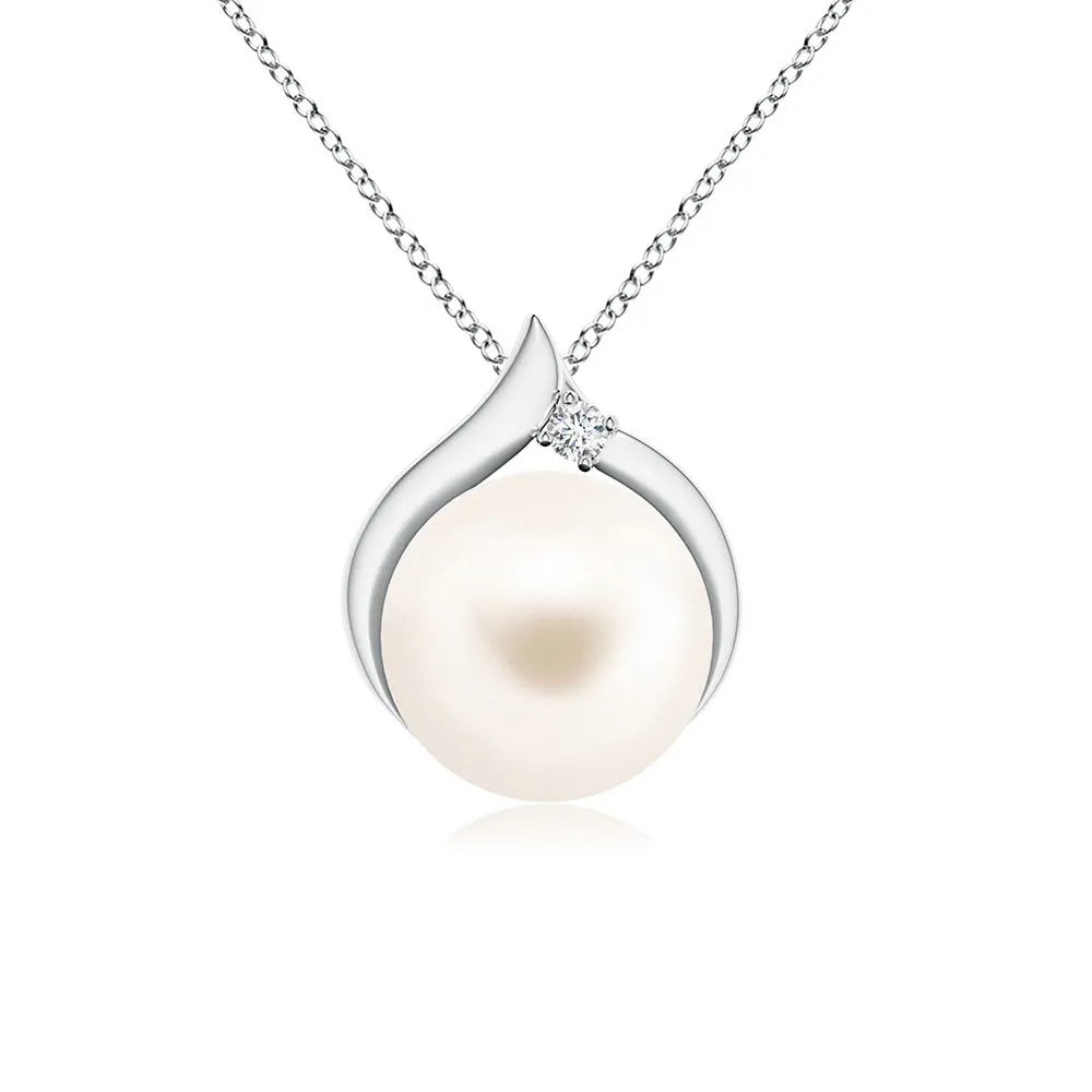 8mm Freshwater Cultured Pearl Solitaire Pendant with Moissanite sold by MSBLUE Jewelry