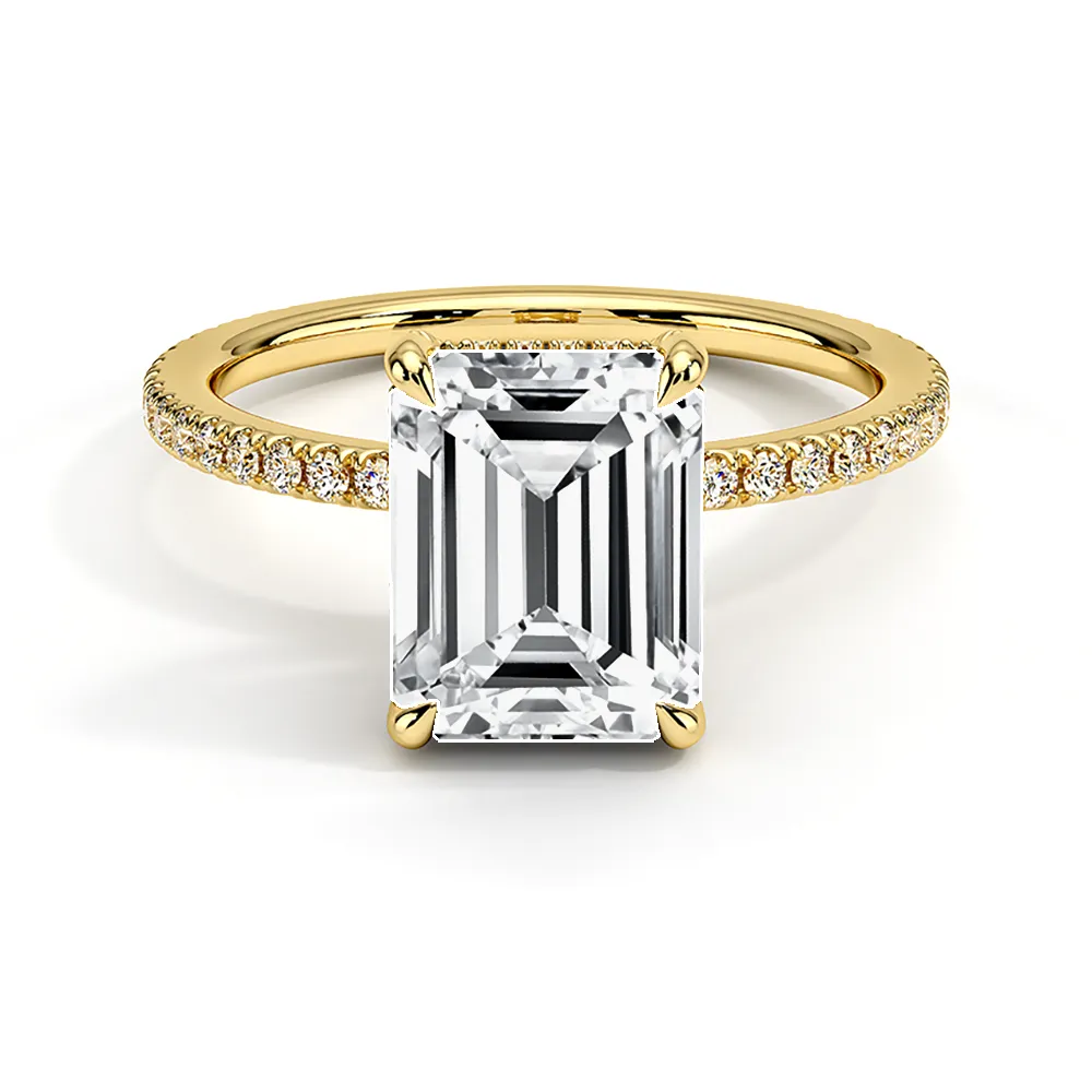 Petite Pavé Emerald Cut Engagement Ring With Hidden Halo sold by MSBLUE Jewelry