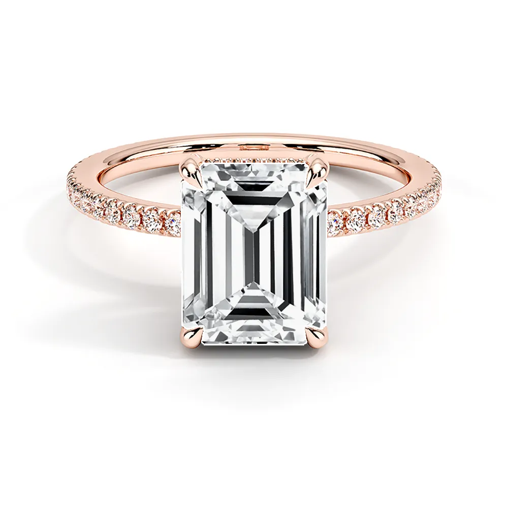 Petite Pavé Emerald Cut Engagement Ring With Hidden Halo sold by MSBLUE Jewelry product image thumbnail 3