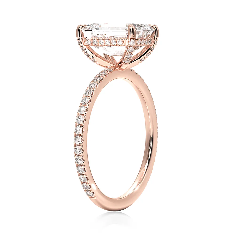 Petite Pavé Emerald Cut Engagement Ring With Hidden Halo sold by MSBLUE Jewelry product image thumbnail 4