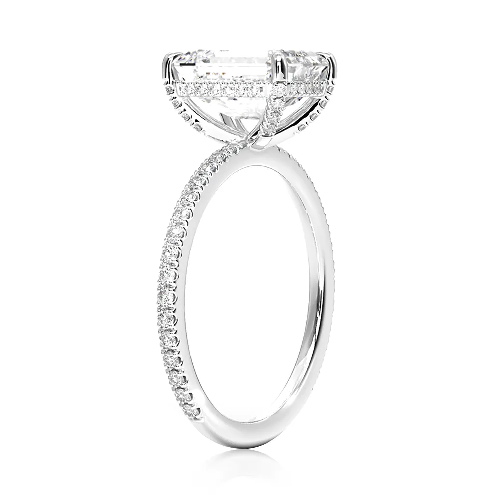Petite Pavé Emerald Cut Engagement Ring With Hidden Halo sold by MSBLUE Jewelry product image thumbnail 5