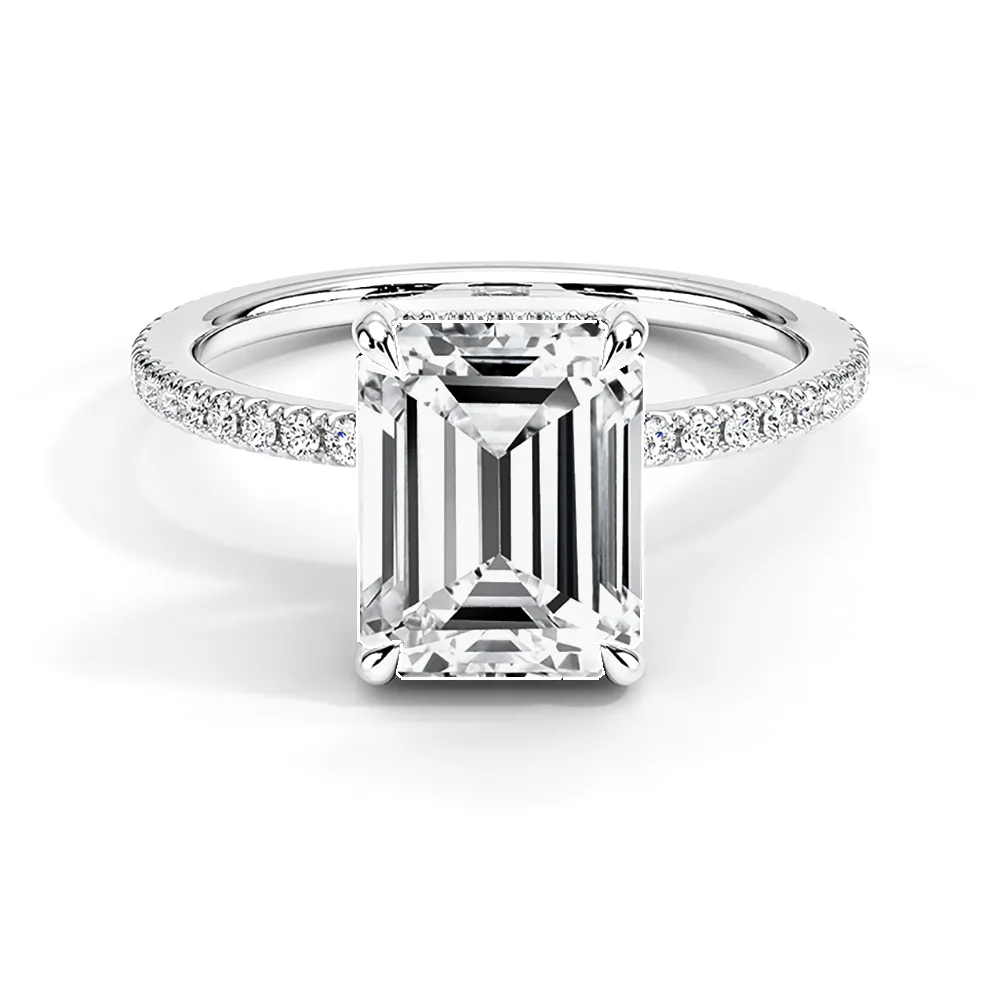 Petite Pavé Emerald Cut Engagement Ring With Hidden Halo sold by MSBLUE Jewelry product image thumbnail 2