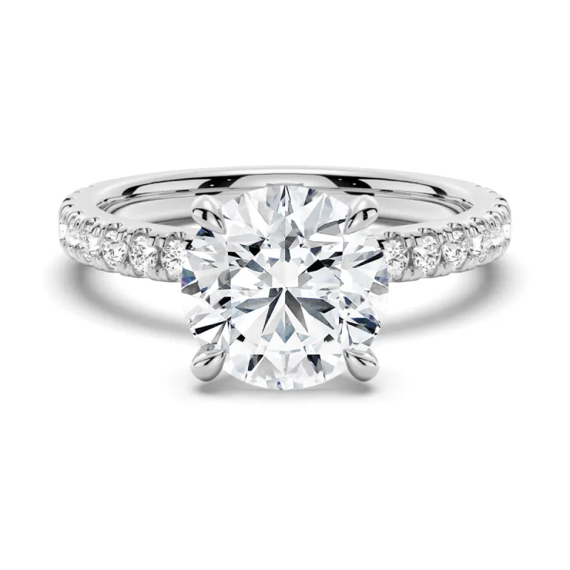Pavé Band Round Moissanite Engagement Ring With Hidden Halo sold by MSBLUE Jewelry