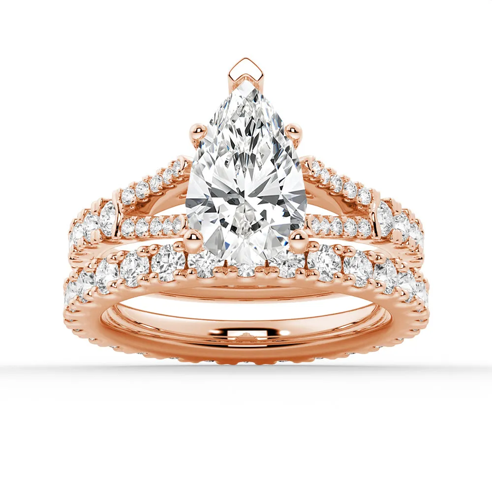 Pear Shaped Split-Shank Moissanite Ring Set with Matching Wedding Band sold by MSBLUE Jewelry product image thumbnail 3
