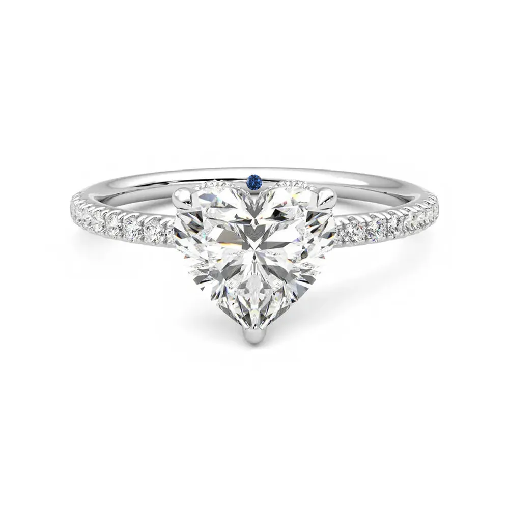 Heart Shaped Moissanite Engagement Ring with Hidden Halo and Anniversary Stone Accent sold by MSBLUE Jewelry